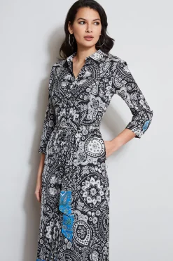 Elie Tahari Dresses & Jumpsuits|Midi Dresses-Eclipse Scarf Print Shirt Dress ECLIPSEFLORALPRINT