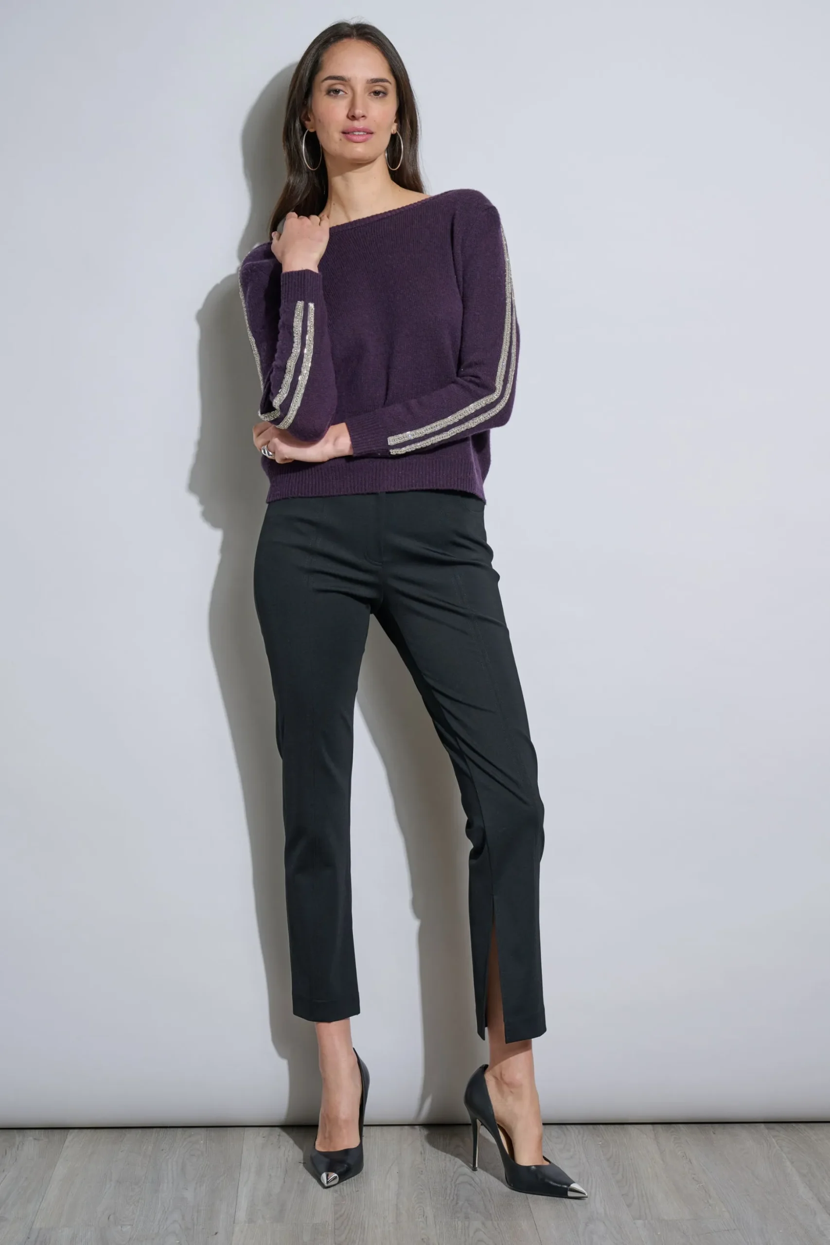 Elie Tahari Tops & Sweaters-Embellished Merino Cashmere Sweater ULTRAPURPLE