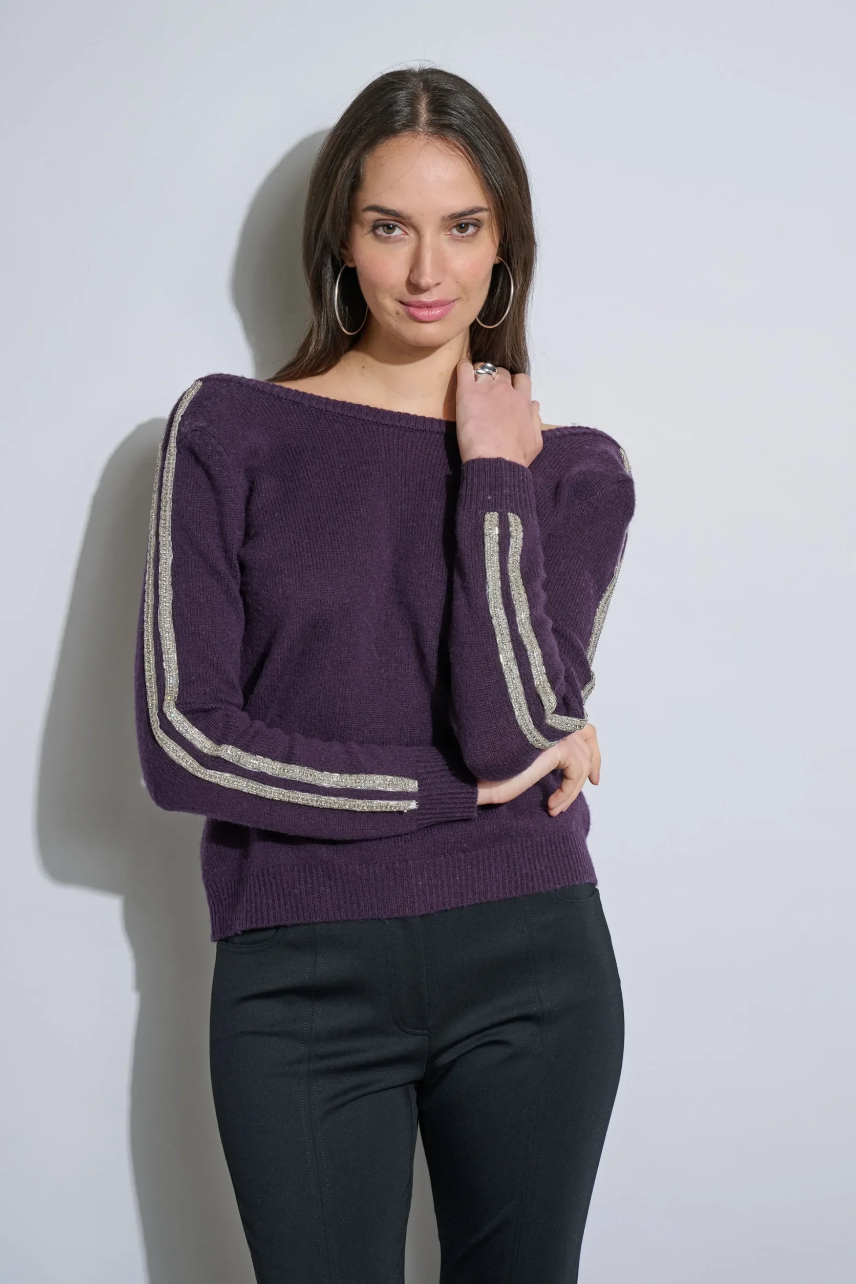 Elie Tahari Tops & Sweaters-Embellished Merino Cashmere Sweater ULTRAPURPLE