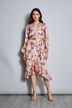 Elie Tahari Dresses & Jumpsuits|Long Sleeve Dresses-Embroidered Floral Wrap Dress WONDERLANDPRINT