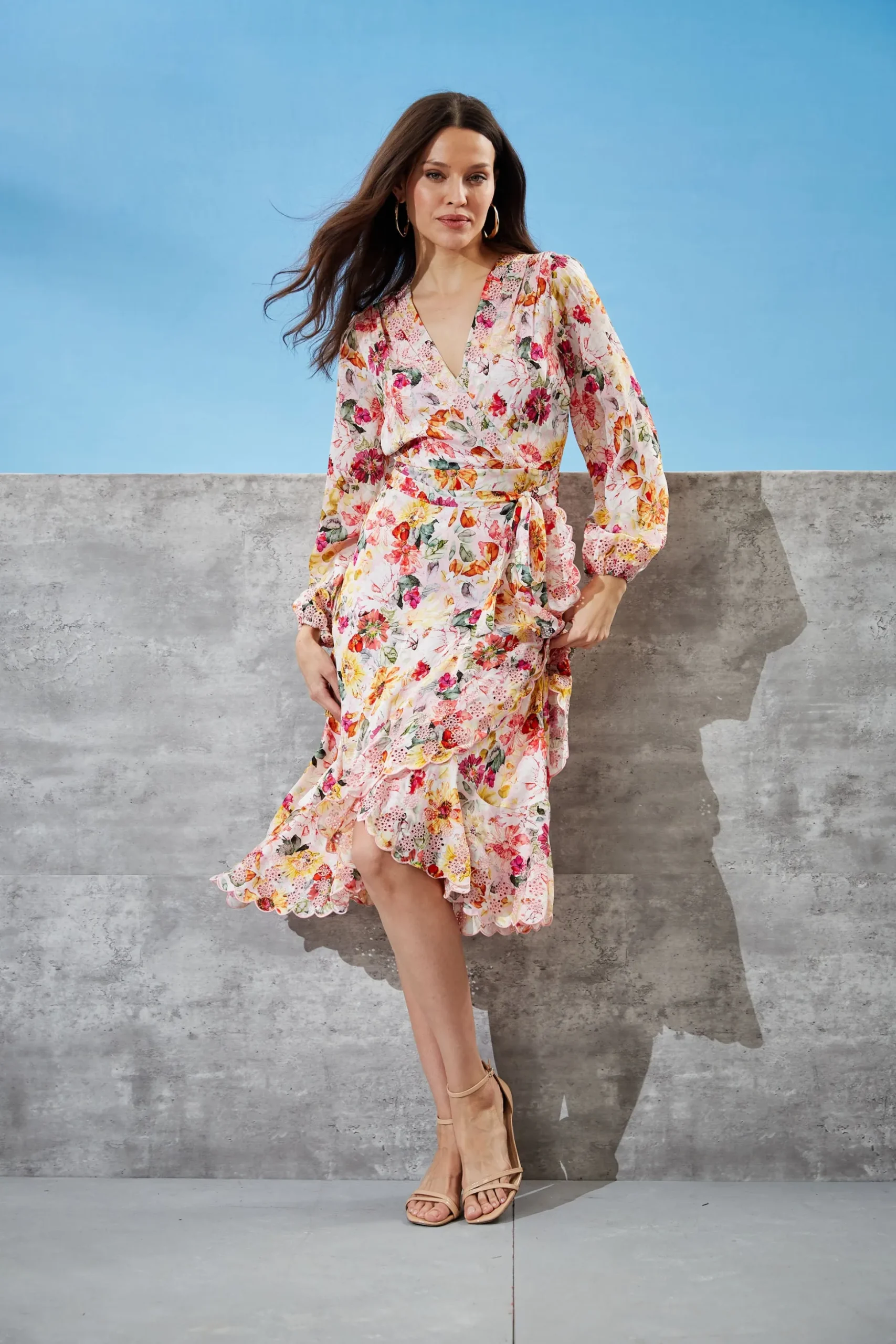 Elie Tahari Dresses & Jumpsuits|Long Sleeve Dresses-Embroidered Floral Wrap Dress WONDERLANDPRINT