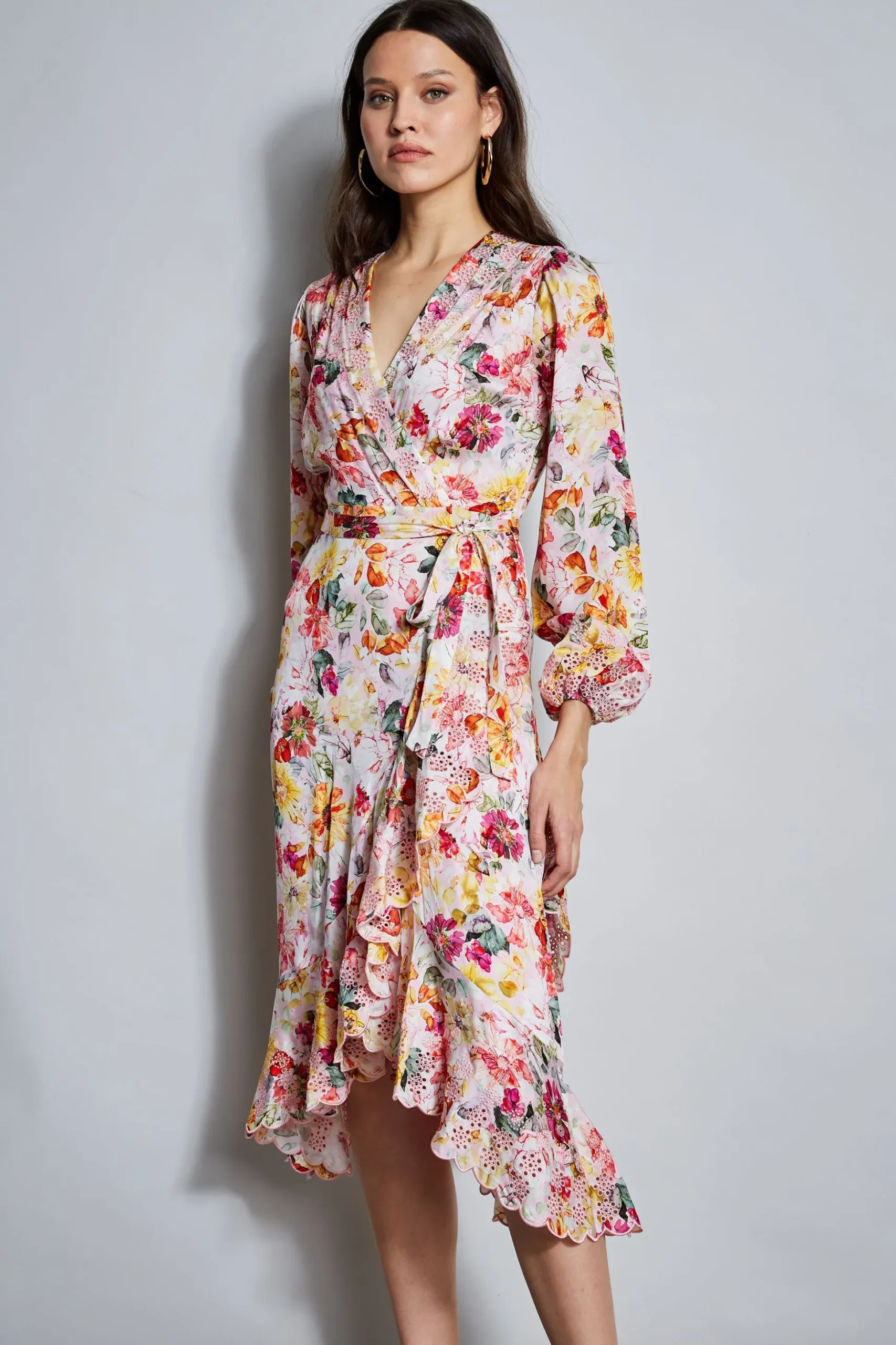 Elie Tahari Dresses & Jumpsuits|Long Sleeve Dresses-Embroidered Floral Wrap Dress WONDERLANDPRINT