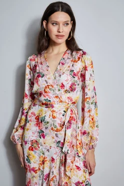 Elie Tahari Dresses & Jumpsuits|Long Sleeve Dresses-Embroidered Floral Wrap Dress WONDERLANDPRINT