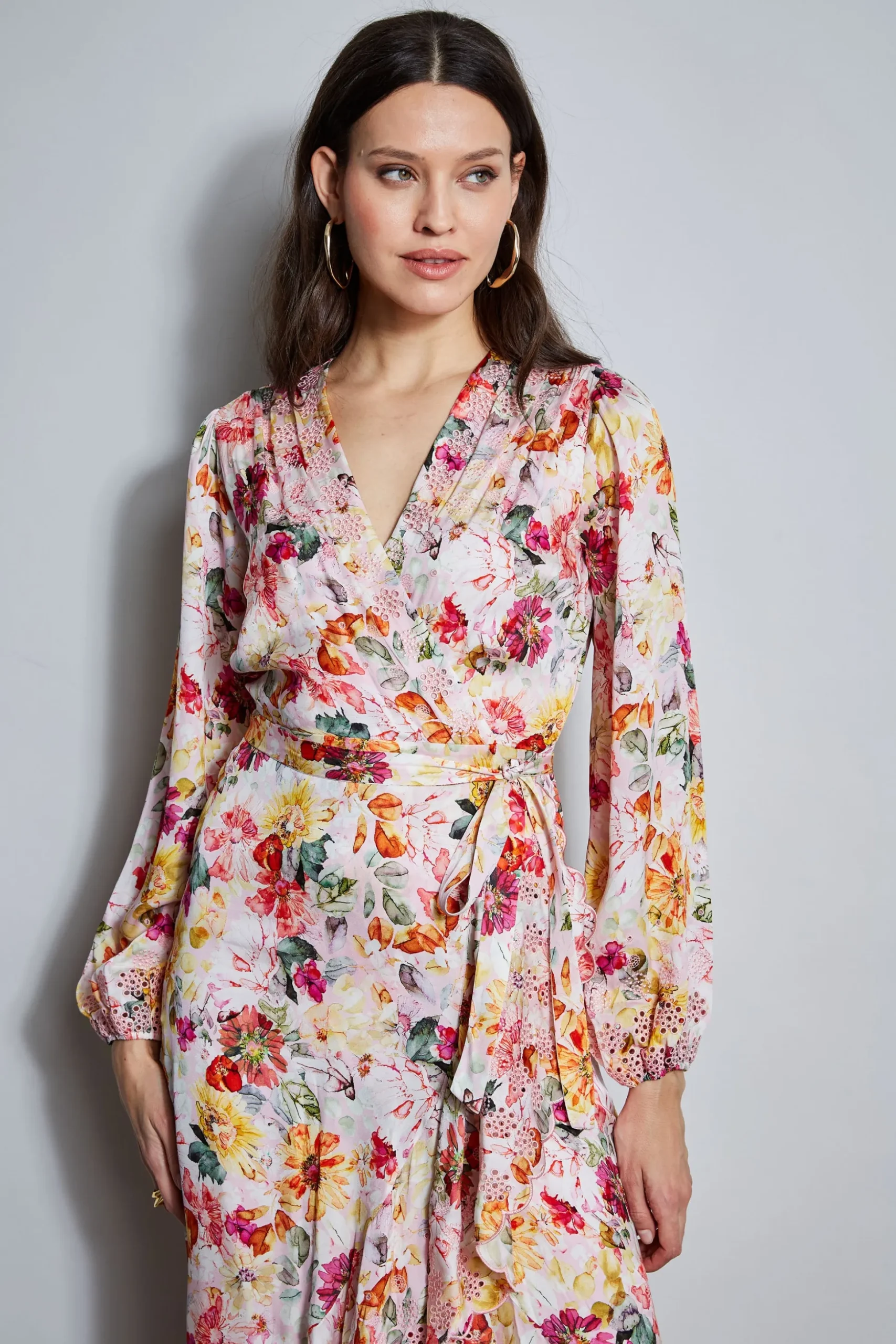 Elie Tahari Dresses & Jumpsuits|Long Sleeve Dresses-Embroidered Floral Wrap Dress WONDERLANDPRINT