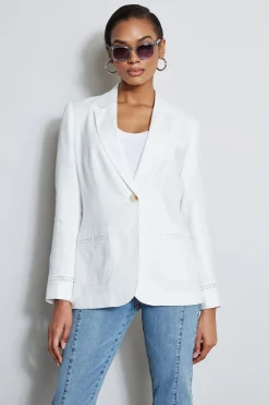 Elie Tahari Jackets & Blazers-Embroidered Linen Blazer SkyWhite