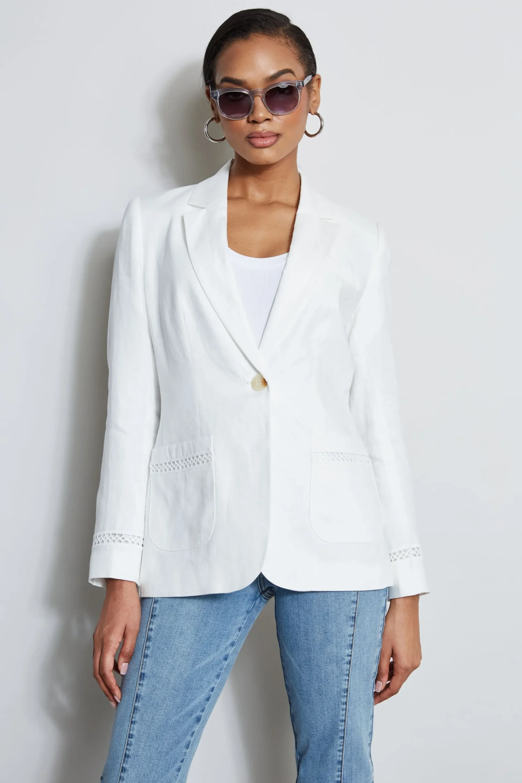 Elie Tahari Jackets & Blazers-Embroidered Linen Blazer SkyWhite