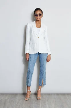 Elie Tahari Jackets & Blazers-Embroidered Linen Blazer SkyWhite