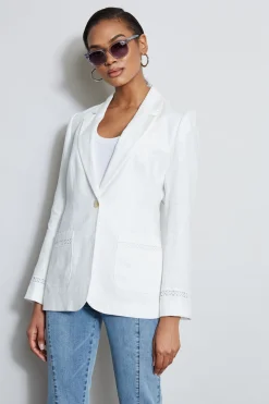 Elie Tahari Jackets & Blazers-Embroidered Linen Blazer SkyWhite