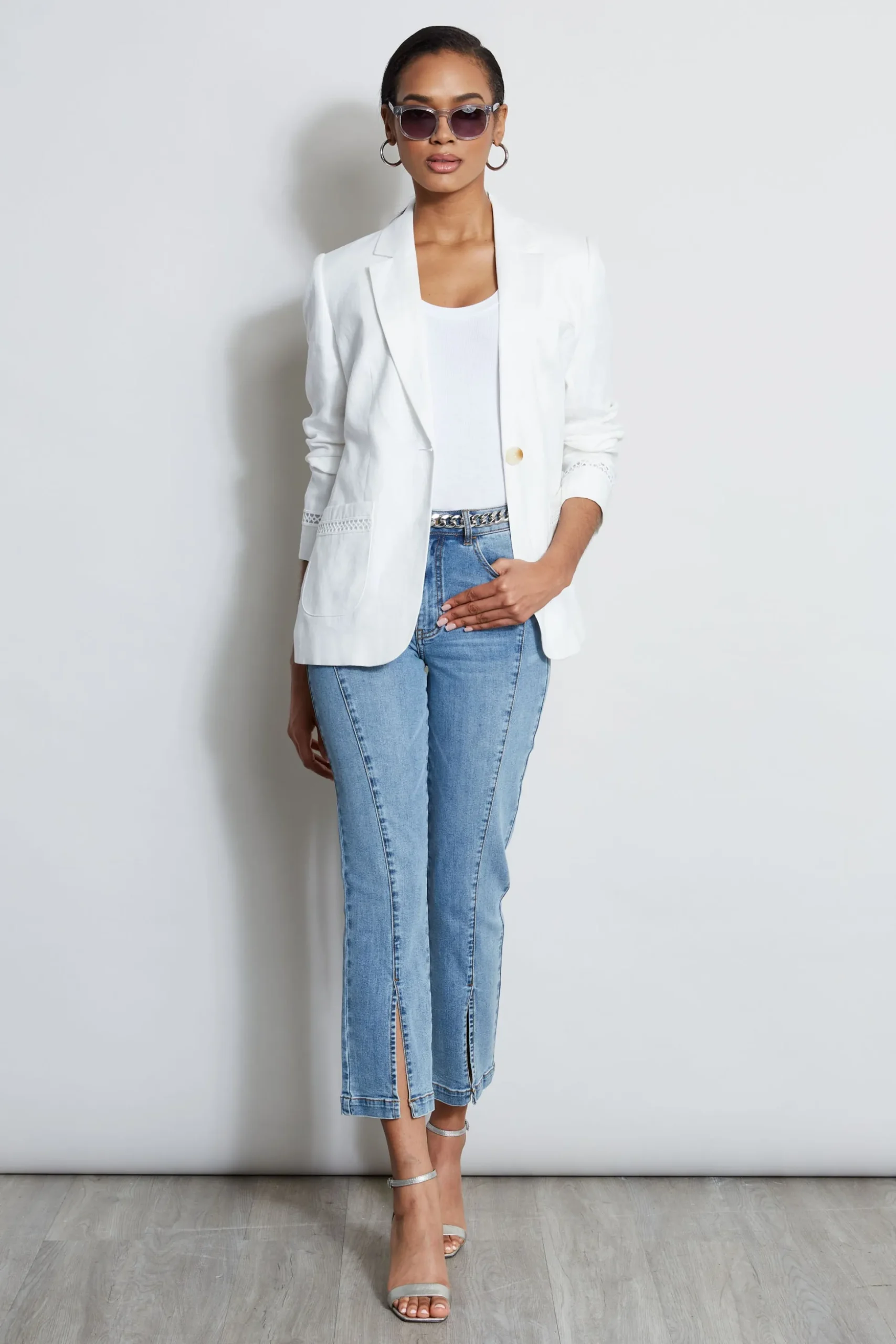 Elie Tahari Jackets & Blazers-Embroidered Linen Blazer SkyWhite