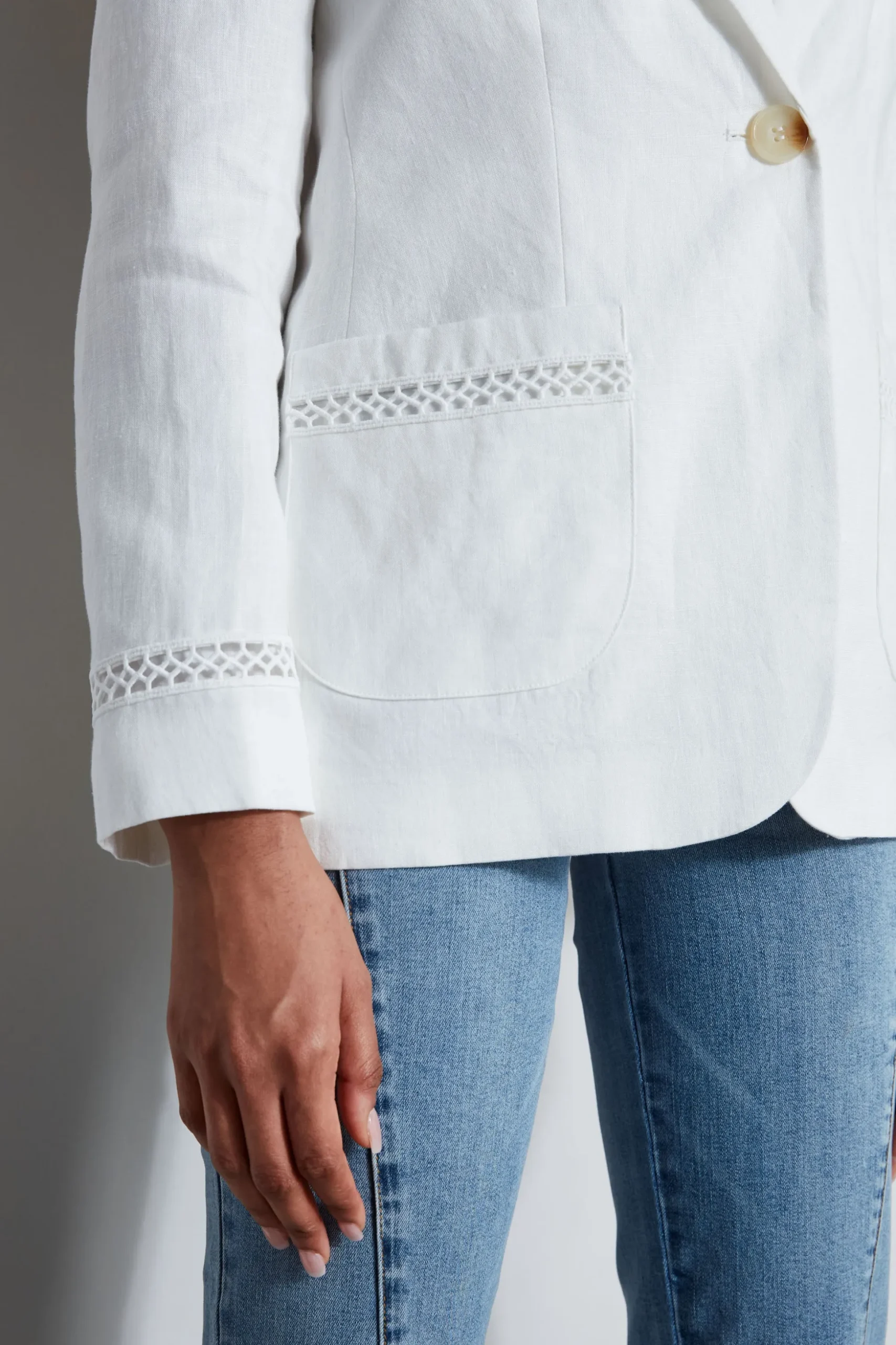 Elie Tahari Jackets & Blazers-Embroidered Linen Blazer SkyWhite