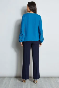 Elie Tahari Tops & Sweaters-Embroidered Long Sleeve Shirt PACIFICBLUE