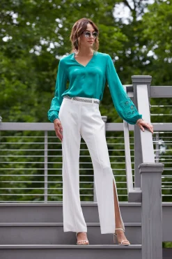 Elie Tahari Tops & Sweaters-Embroidered Long Sleeve Shirt TAHITIGREEN