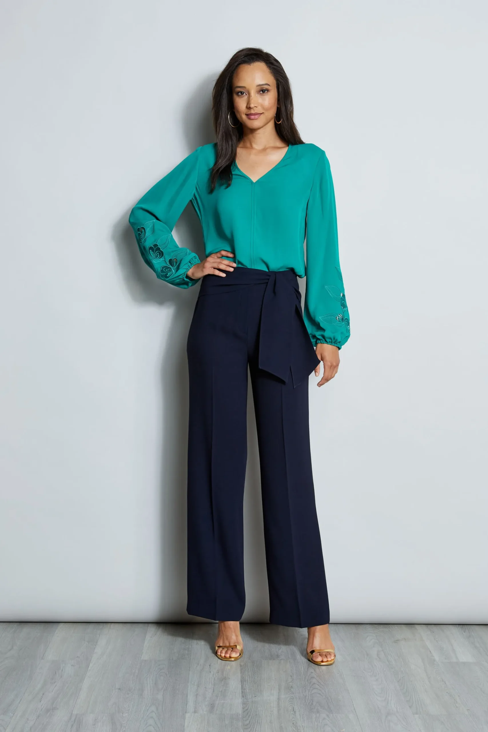 Elie Tahari Tops & Sweaters-Embroidered Long Sleeve Shirt TAHITIGREEN