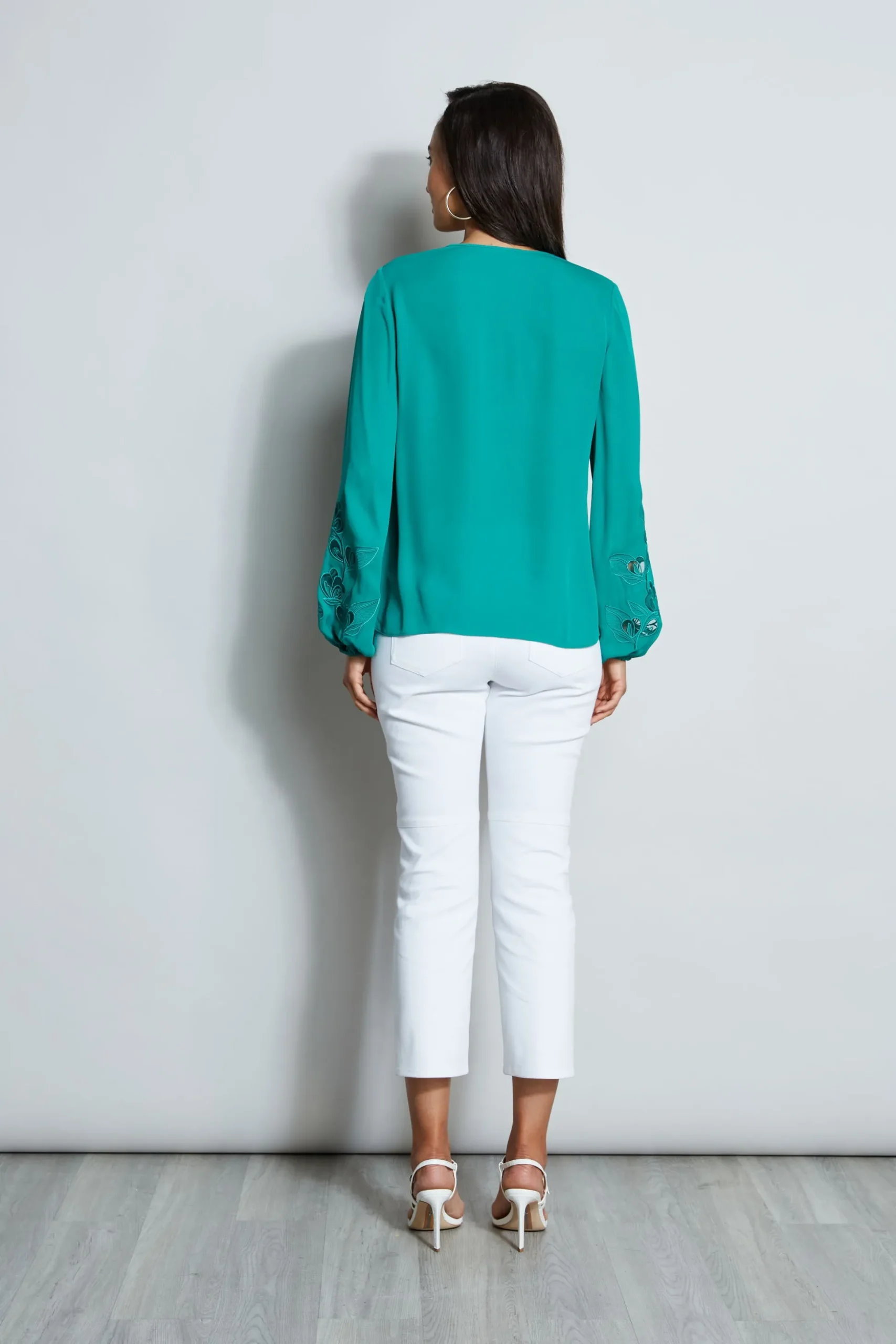 Elie Tahari Tops & Sweaters-Embroidered Long Sleeve Shirt TAHITIGREEN