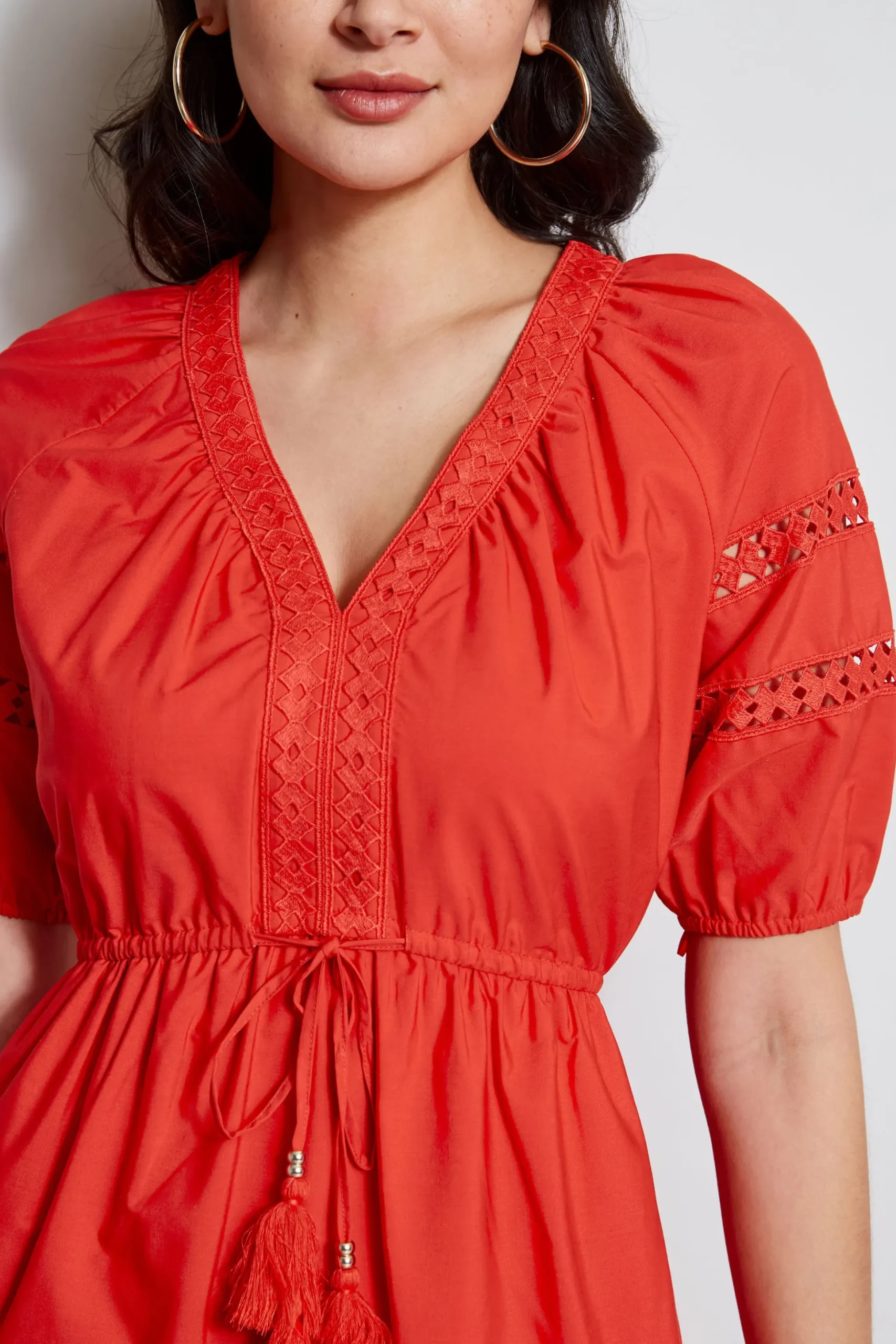 Elie Tahari Dresses & Jumpsuits|Short Sleeve Dresses-Embroidered Short Sleeve Dress CAYENNE