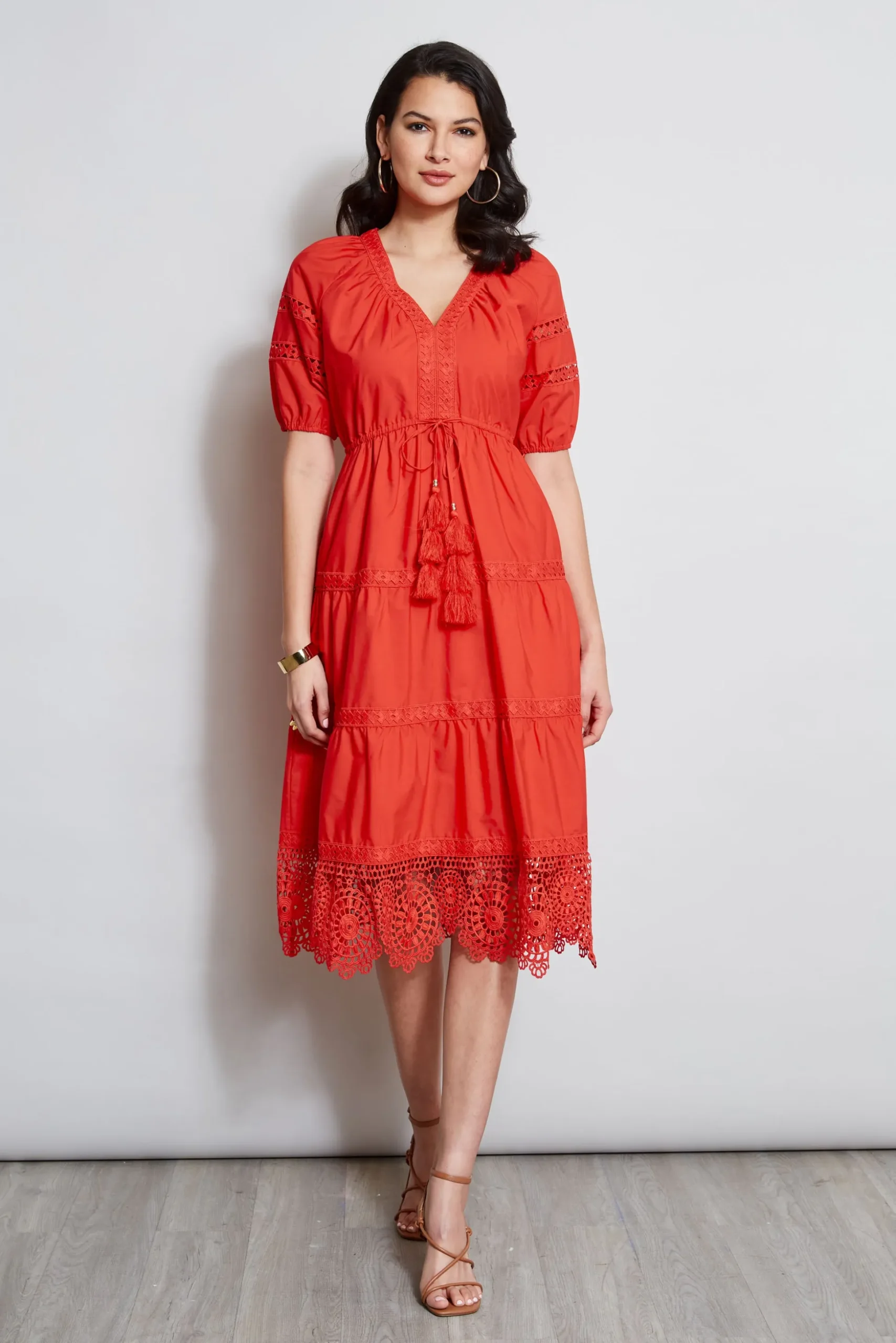 Elie Tahari Dresses & Jumpsuits|Short Sleeve Dresses-Embroidered Short Sleeve Dress CAYENNE
