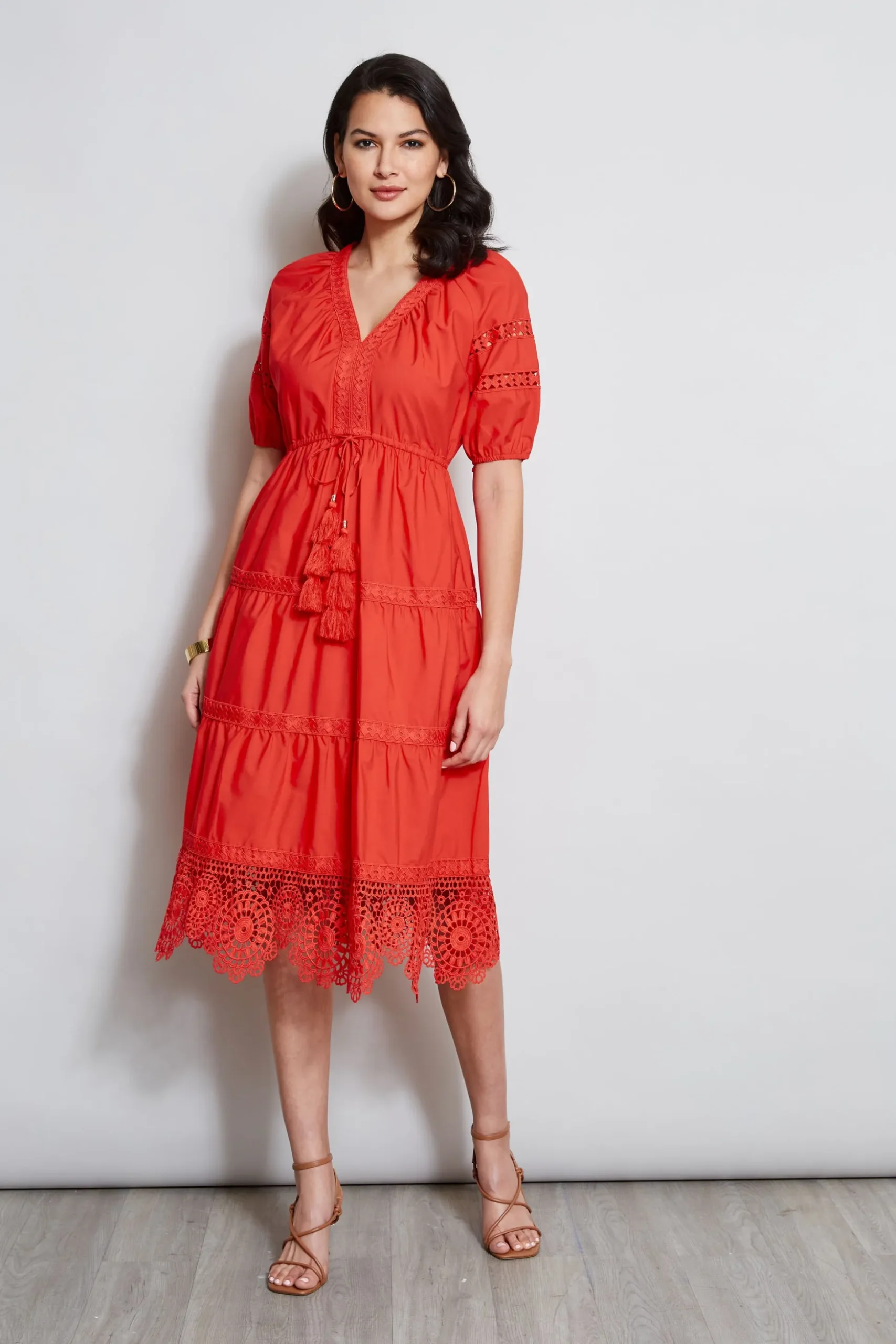 Elie Tahari Dresses & Jumpsuits|Short Sleeve Dresses-Embroidered Short Sleeve Dress CAYENNE