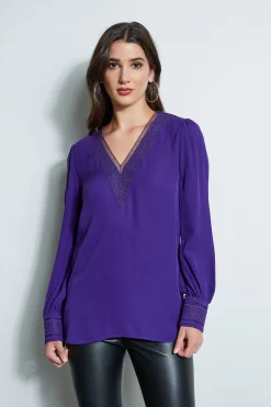 Elie Tahari Tops & Sweaters-Embroidered Silk Shirt WINTERPLUM
