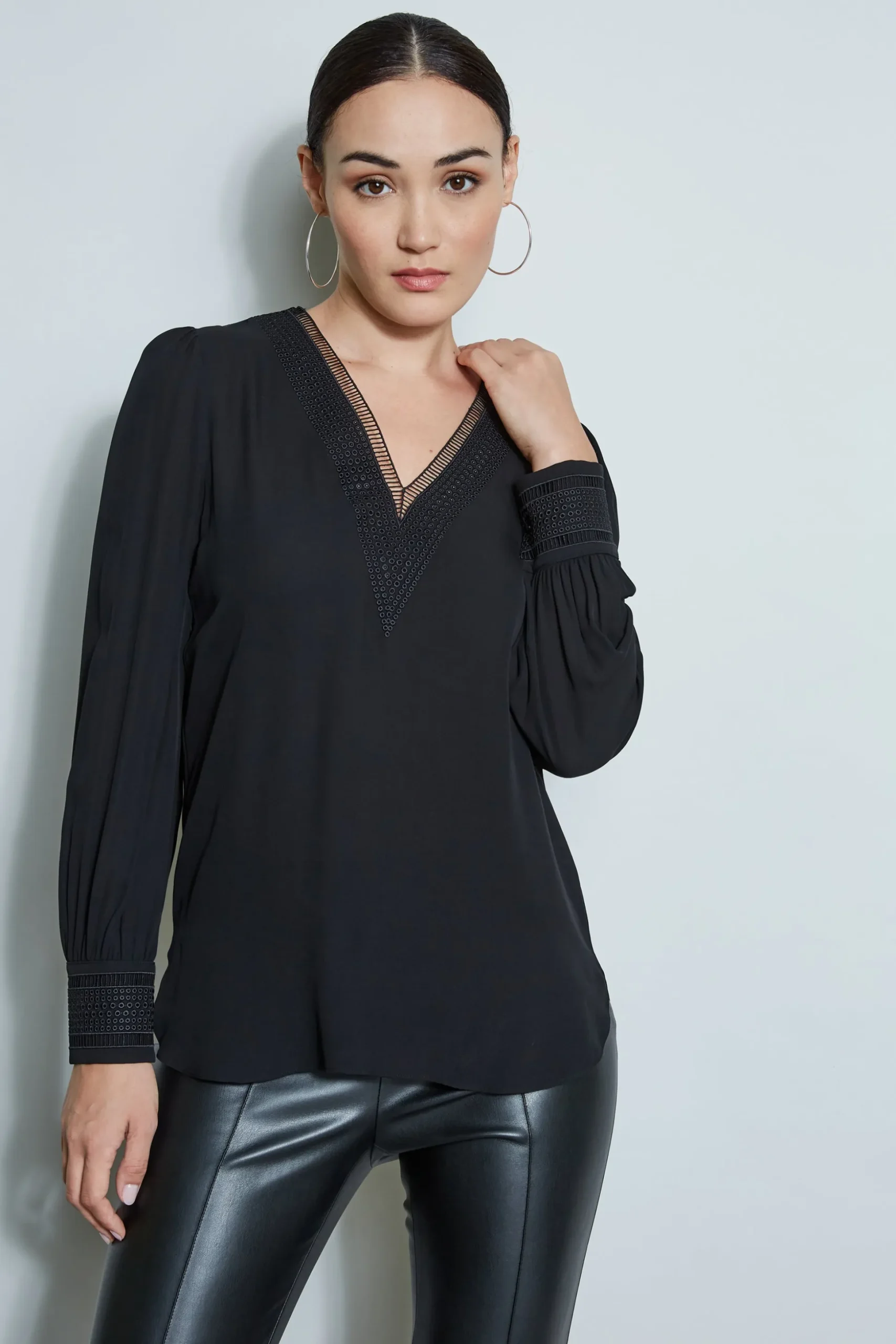 Elie Tahari Tops & Sweaters-Embroidered Silk Shirt BLACK