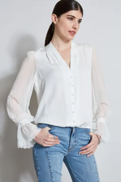 Elie Tahari Tops & Sweaters-Embroidered Sleeve Blouson Shirt FRESHPEARL