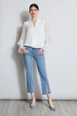 Elie Tahari Tops & Sweaters-Embroidered Sleeve Blouson Shirt FRESHPEARL