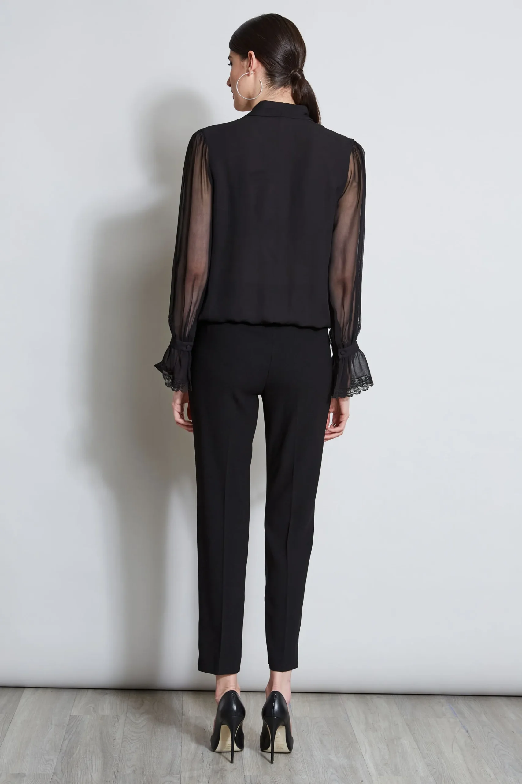 Elie Tahari Tops & Sweaters-Embroidered Sleeve Blouson Shirt BLACK