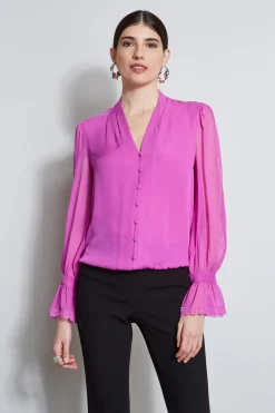 Elie Tahari Tops & Sweaters-Embroidered Sleeve Blouson Shirt PEONY