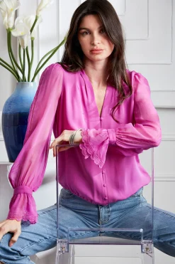 Elie Tahari Tops & Sweaters-Embroidered Sleeve Blouson Shirt PEONY