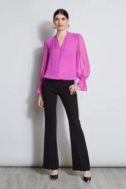 Elie Tahari Tops & Sweaters-Embroidered Sleeve Blouson Shirt PEONY
