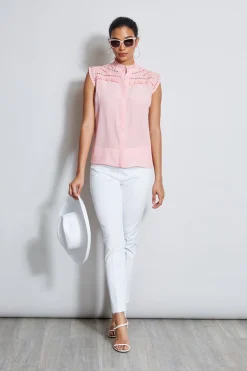 Elie Tahari Tops & Sweaters-Embroidered Sleeveless Shirt TAILORPINK