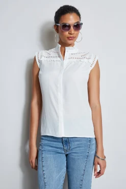 Elie Tahari Tops & Sweaters-Embroidered Sleeveless Shirt SkyWhite