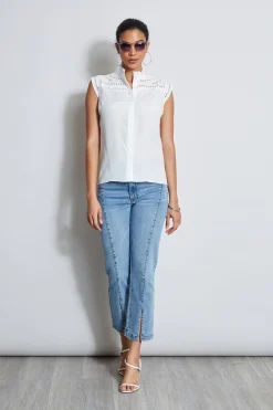 Elie Tahari Tops & Sweaters-Embroidered Sleeveless Shirt SkyWhite