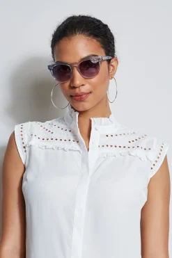 Elie Tahari Tops & Sweaters-Embroidered Sleeveless Shirt SkyWhite
