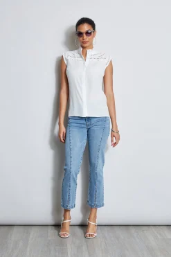 Elie Tahari Tops & Sweaters-Embroidered Sleeveless Shirt SkyWhite