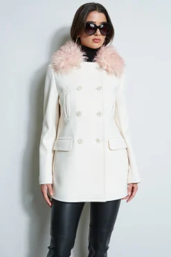 Elie Tahari Coats-Faux Fur Collar Peacoat LATTE