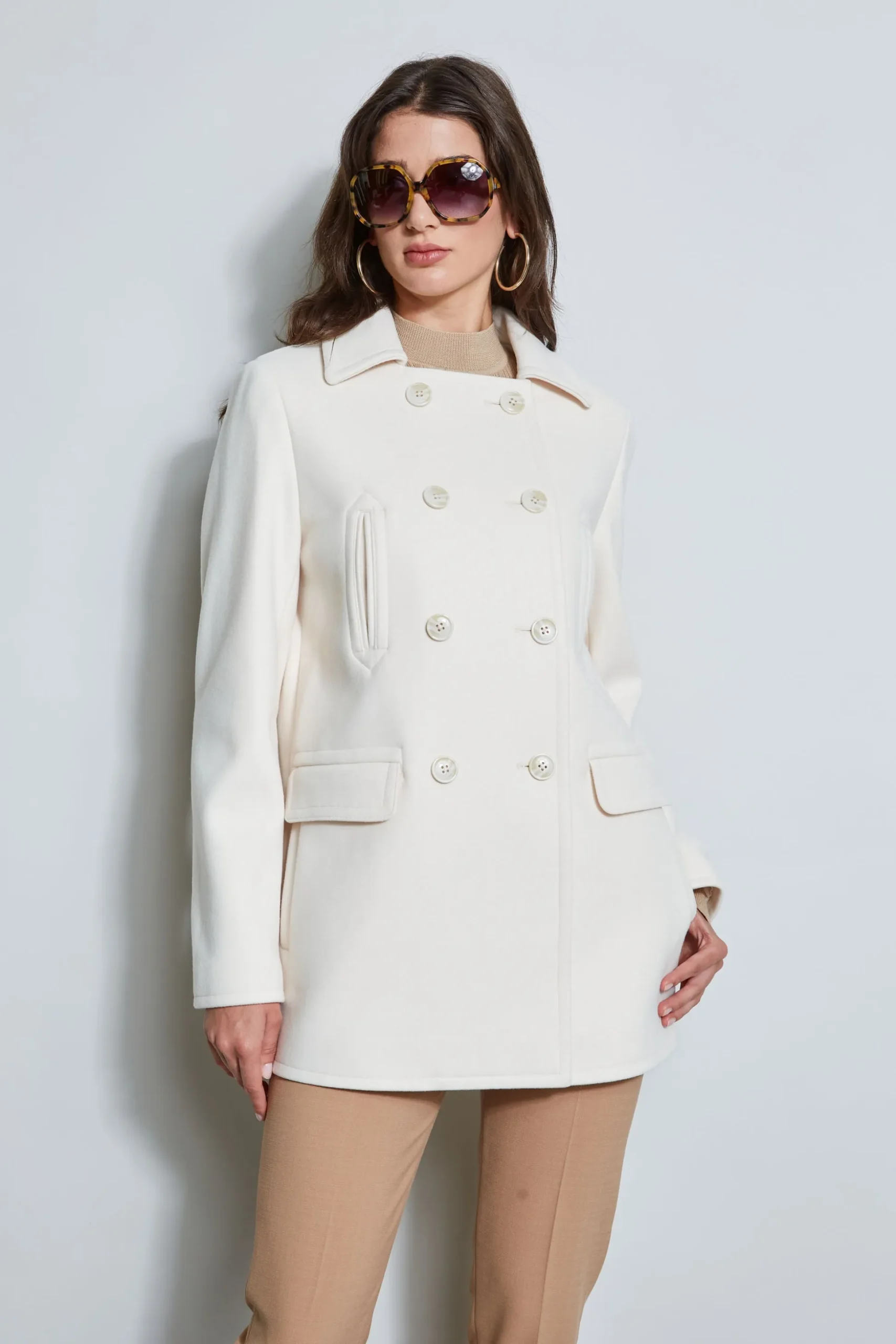 Elie Tahari Coats-Faux Fur Collar Peacoat LATTE