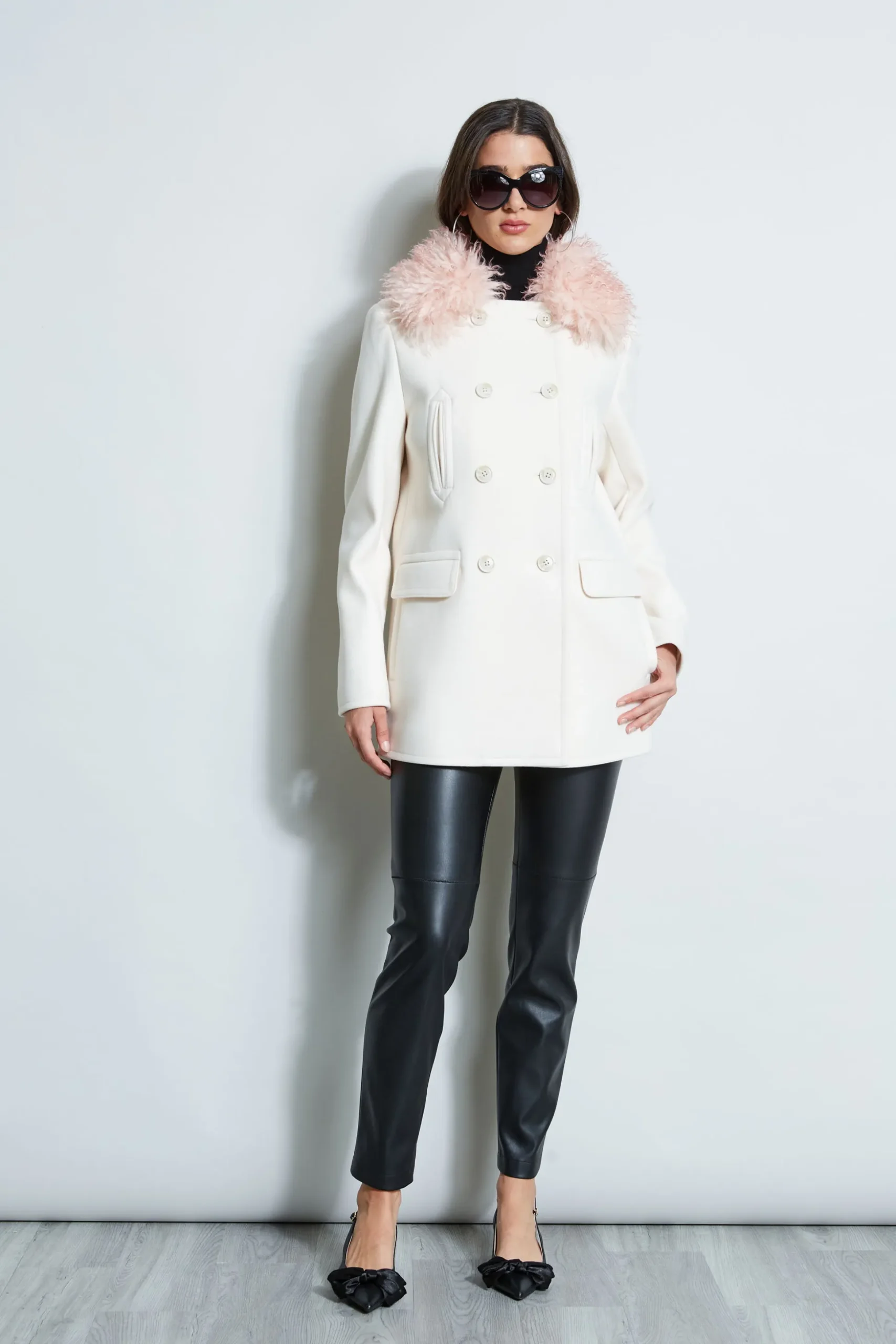 Elie Tahari Coats-Faux Fur Collar Peacoat LATTE