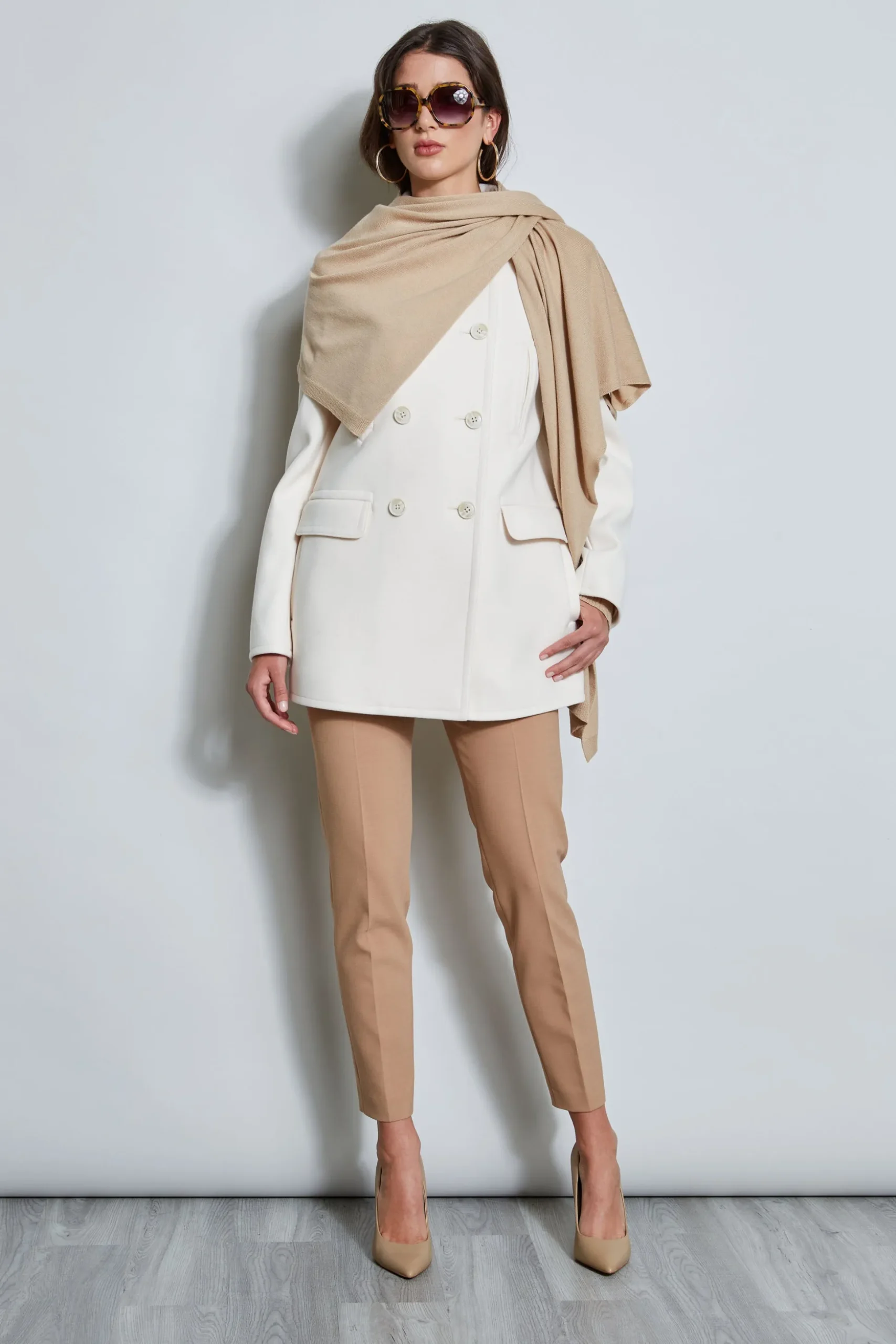 Elie Tahari Coats-Faux Fur Collar Peacoat LATTE
