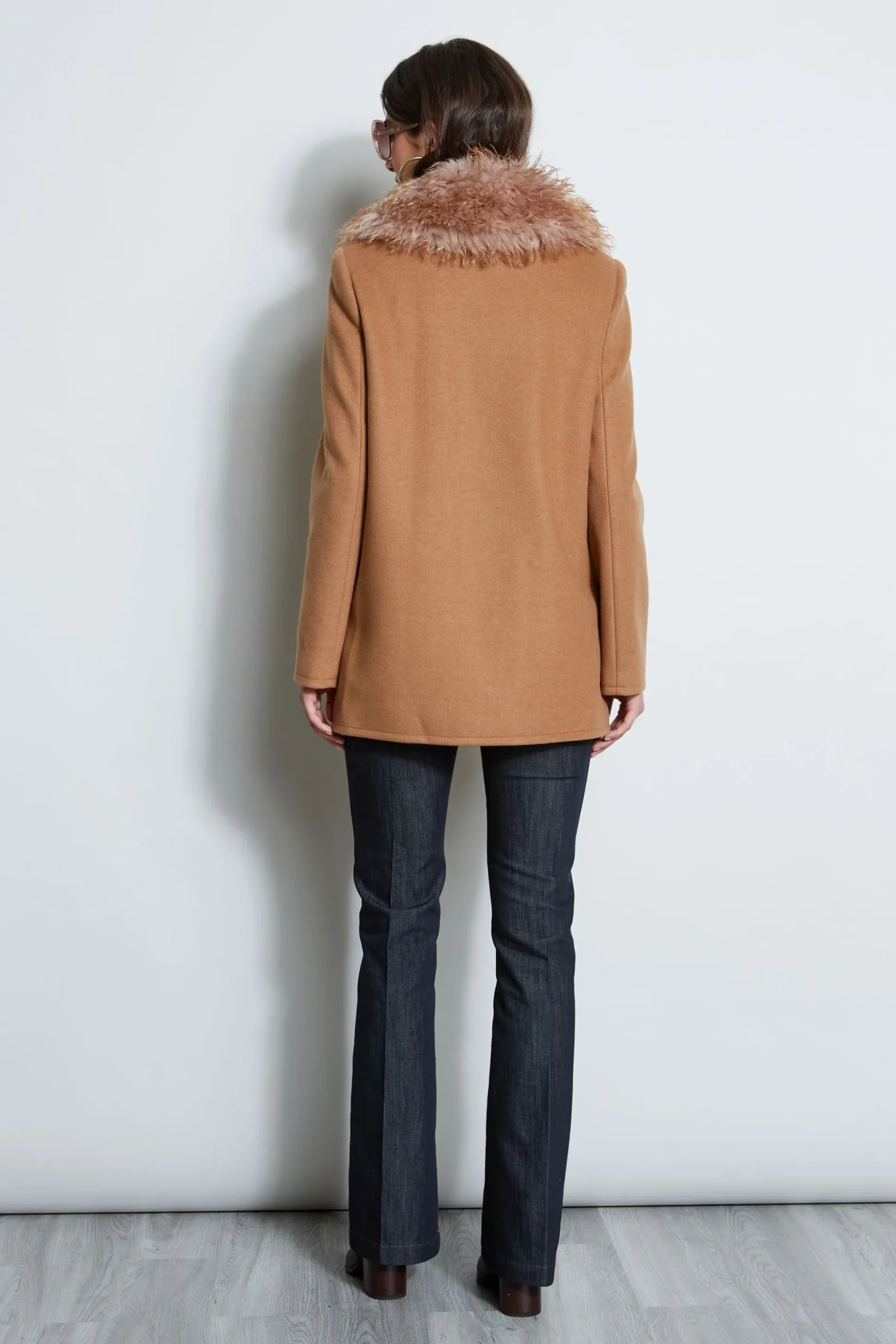 Elie Tahari Coats-Faux Fur Collar Peacoat CAMEL