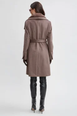Elie Tahari Coats-Faux Fur Collar Wool Wrap Coat Mink