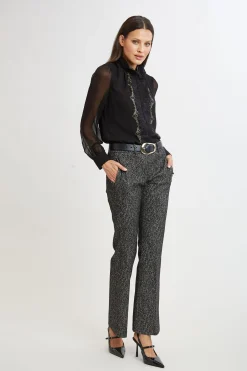 Elie Tahari Bottoms|Suiting-Fit & Flare Metallic Tweed Pant BLACKMULTI