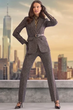 Elie Tahari Bottoms|Suiting-Fit & Flare Metallic Tweed Pant BLACKMULTI