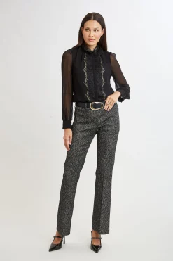 Elie Tahari Bottoms|Suiting-Fit & Flare Metallic Tweed Pant BLACKMULTI