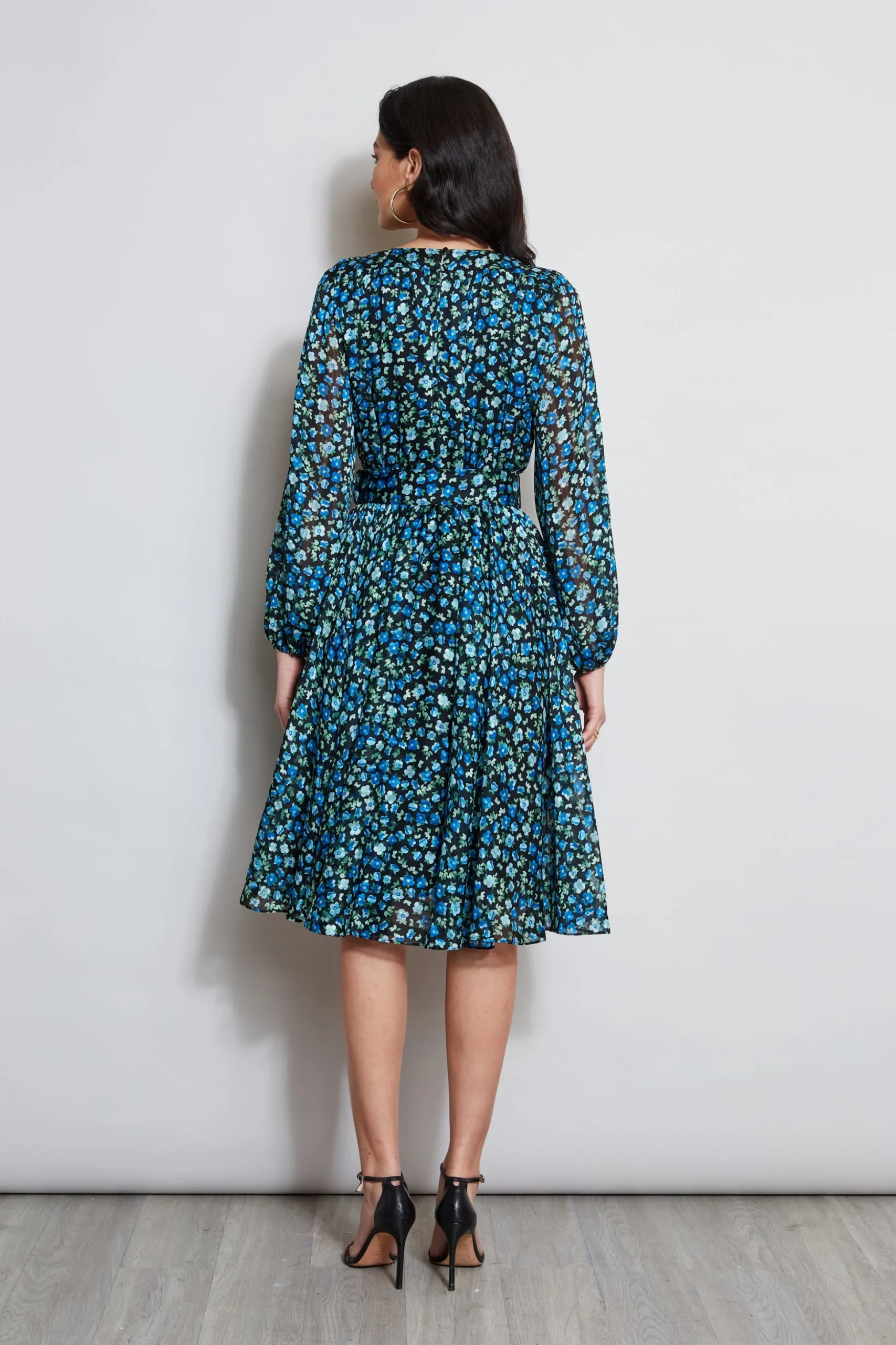 Elie Tahari Dresses & Jumpsuits|Long Sleeve Dresses-Floral Long Sleeve Belted Dress FORGETMENOTPRINT