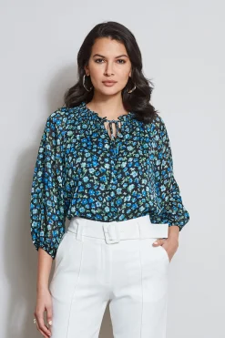 Elie Tahari Tops & Sweaters-Floral Neck Tie Shirt FORGETMENOTPRINT