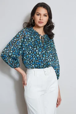 Elie Tahari Tops & Sweaters-Floral Neck Tie Shirt FORGETMENOTPRINT