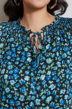Elie Tahari Tops & Sweaters-Floral Neck Tie Shirt FORGETMENOTPRINT