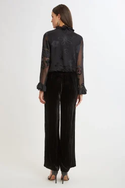 Elie Tahari Tops & Sweaters-Floral Satin Burnout Blouson Shirt BLACK