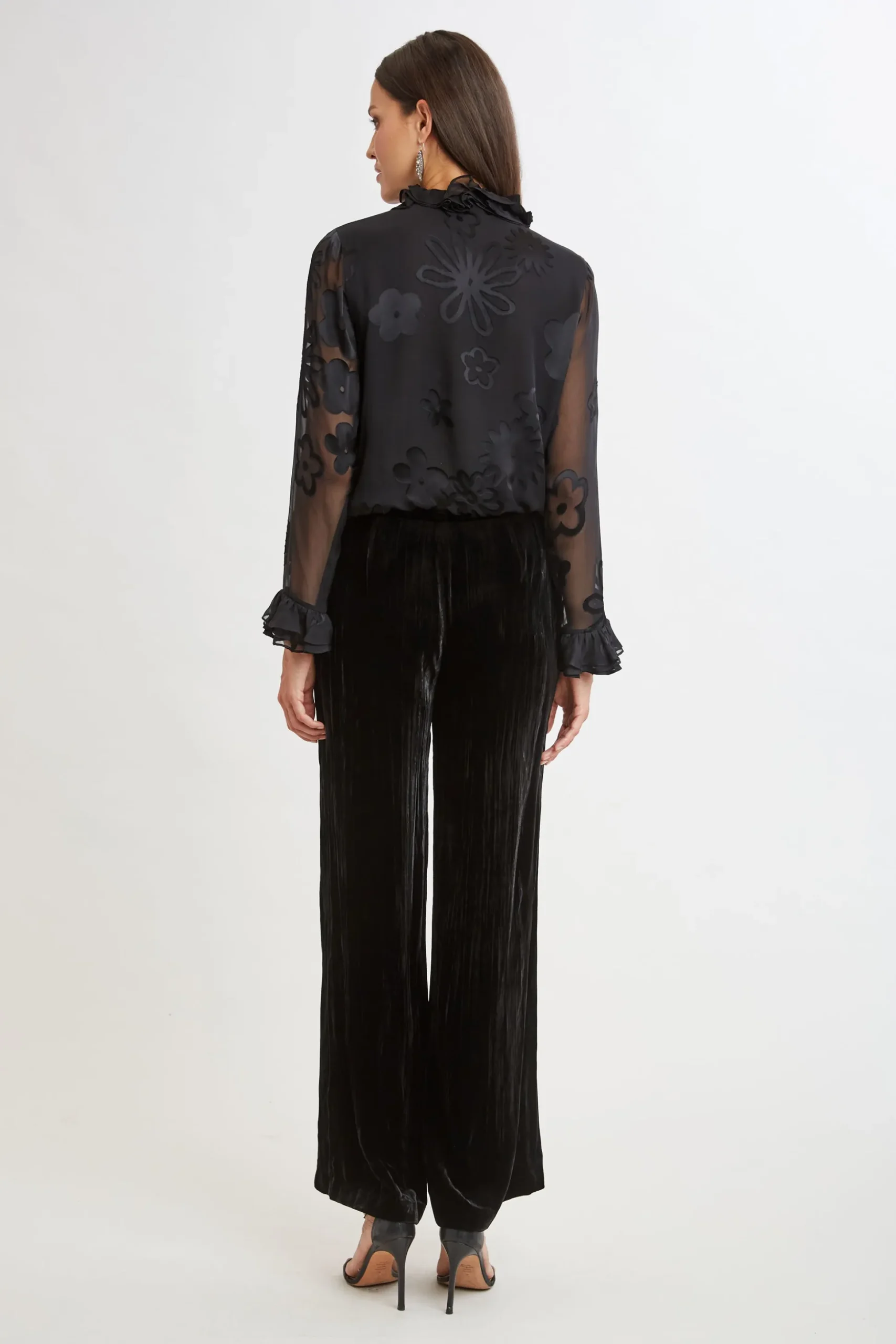 Elie Tahari Tops & Sweaters-Floral Satin Burnout Blouson Shirt BLACK