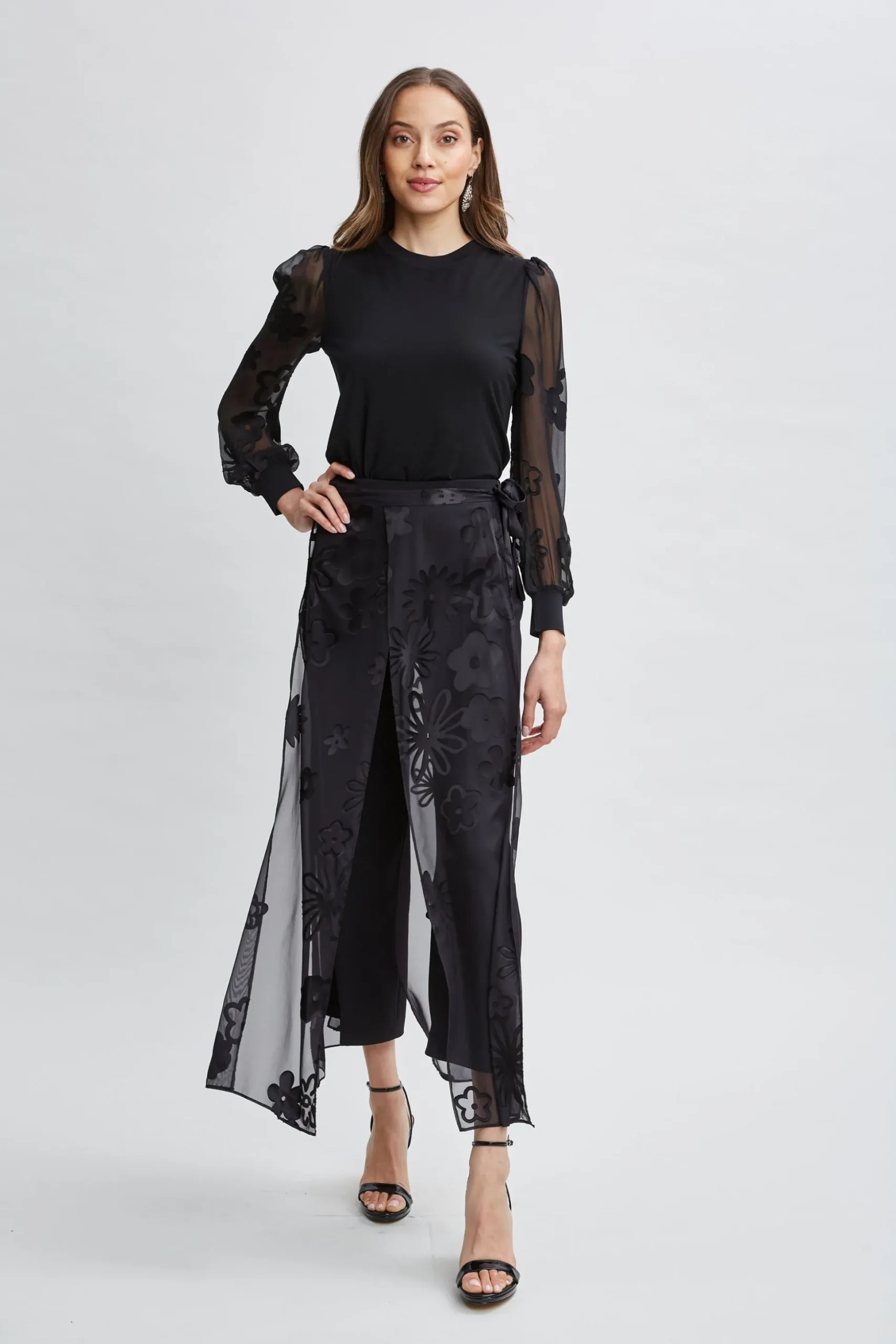 Elie Tahari Tops & Sweaters-Floral Satin Burnout Combo Knit BLACK